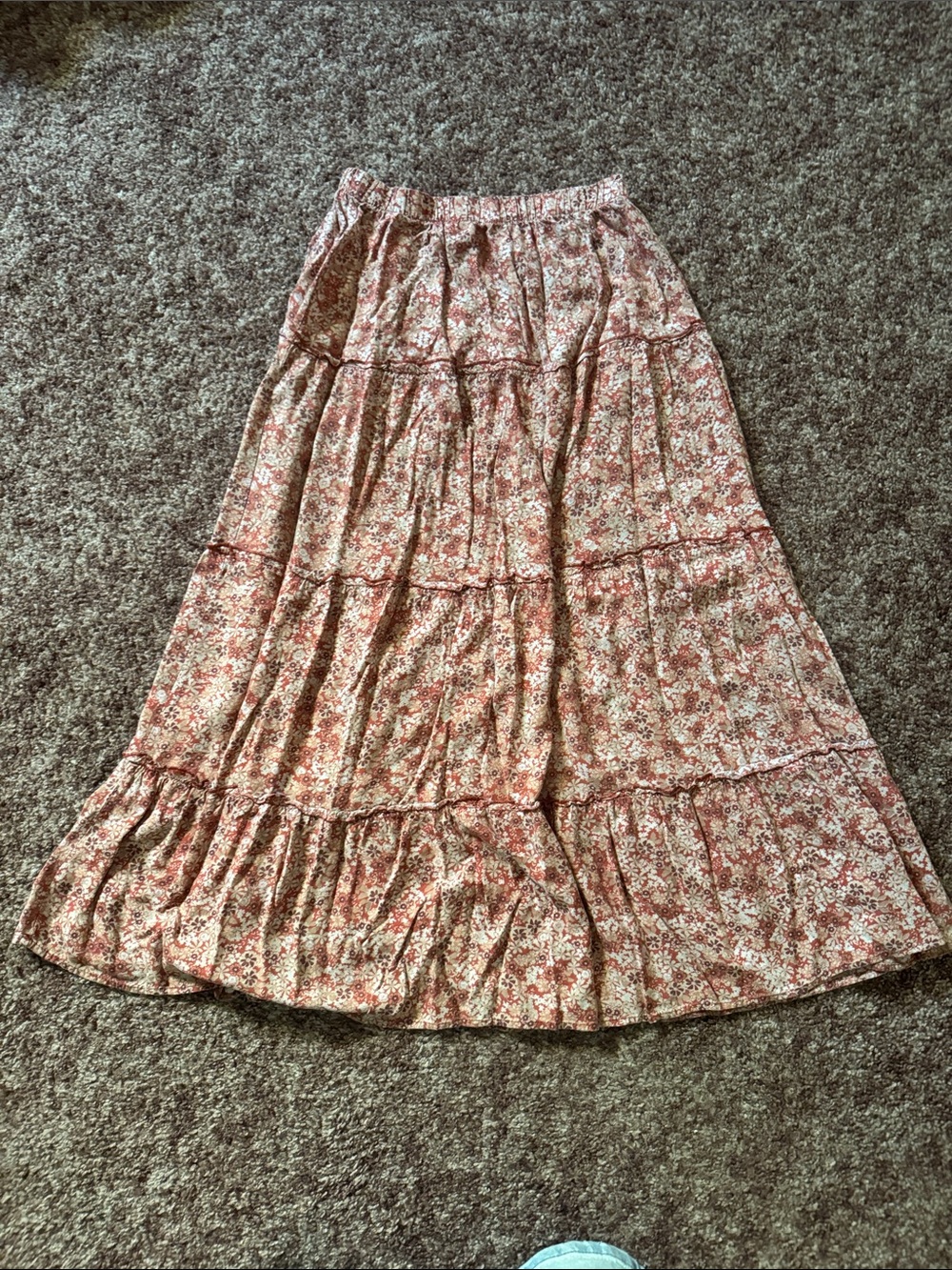Floral Tiered Maxi Skirt - Red